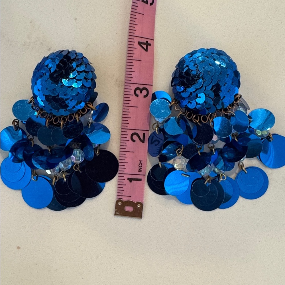 Blue Sequin Statement Earrings - image 4